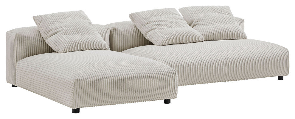 Solace 2-Piece Modular Corduroy Upholstered Sectional Sofa With Chaise, Almond