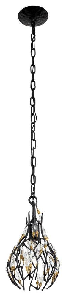 Bask 1-Lt Crystal Mini Pendant - Matte Black/French Gold