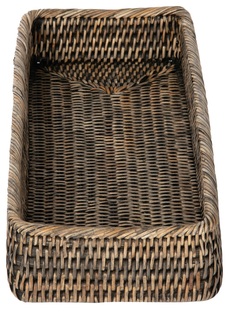 La Jolla Handwoven Elongated Rattan Vanity Tray, Black-Wash