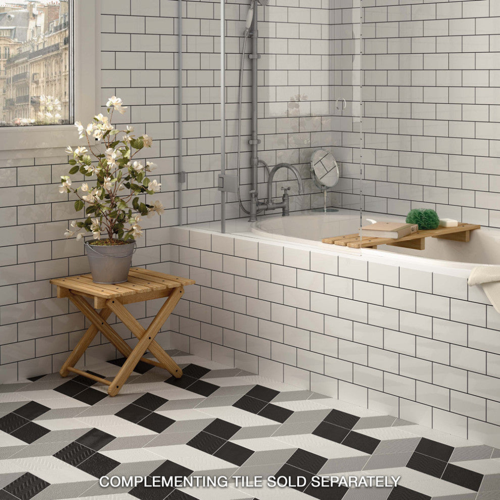 Rhombus Porcelain Floor and Wall Tile, Black, Sample