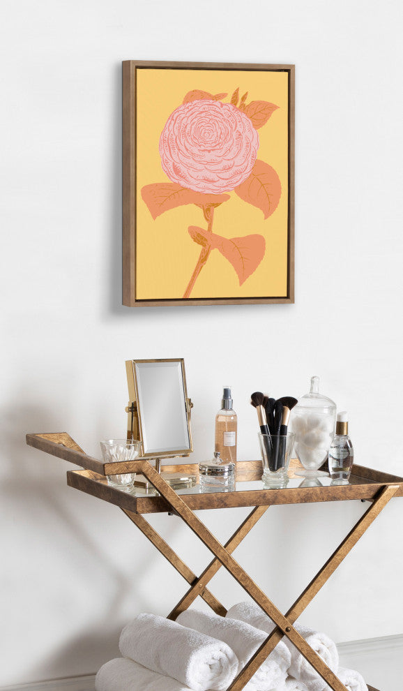 Sylvie Peony in Yellow Framed Canvas by Apricot and Birch, Gold 18x24