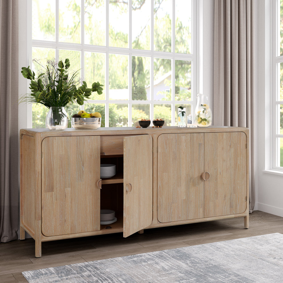 Hansville Sideboard 4 Doors With 2 Inner Drawers, Natural Whitewash