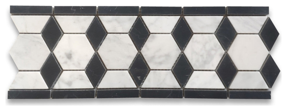 Carrara White Marble Hexagon Mosaic Border Listello Tile Honed 2", 1 sheet