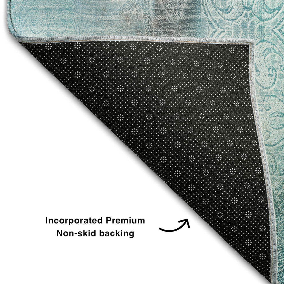 Premium Machine Washable Mayfield AMF537 Teal 9' x 12' Rug