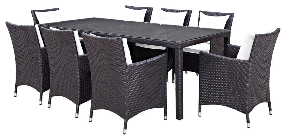 9 Piece Outdoor Dining Set, Faux Wicker Rattan, White