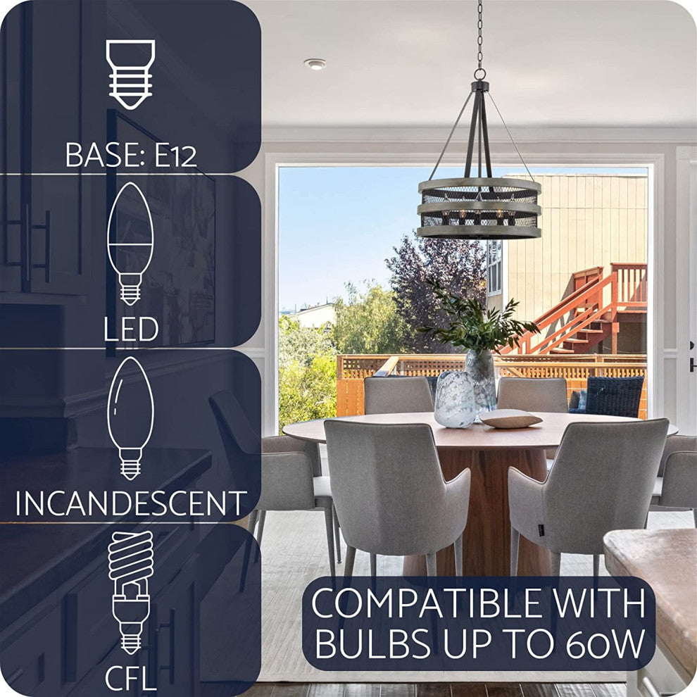 5 Light Antique Chandelier Farmhouse Drum Cage Pendant Lighting