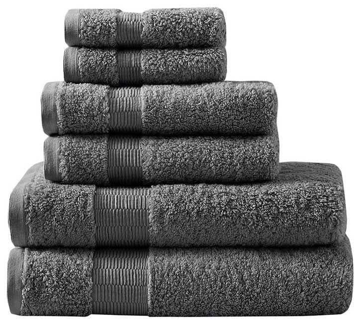 Madison Park Signature Luce 100% Egyptian Cotton 6 Piece Towel Set, Dark Gray