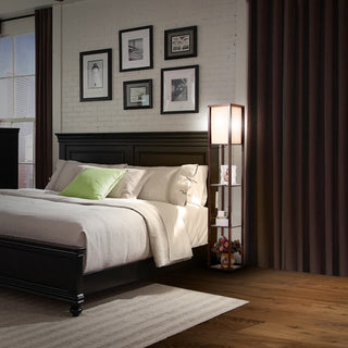 Brightech Maxwell - Modern LED Shelf Floor Lamp - Skinny End Table & Nightstand, Havanah Brown