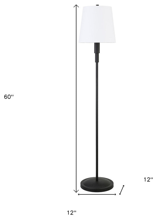 60" Black Traditional Shaped Floor Lamp With White Frosted Glass Drum Shade