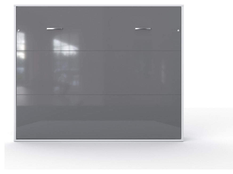 Invento Horizontal Murphy Bed With mattress 63 x 78.7 inch, White/Grey
