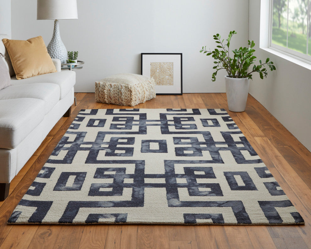 Weave & Wander Marengo Tufted Key Wool Rug, Black, 5'x8'
