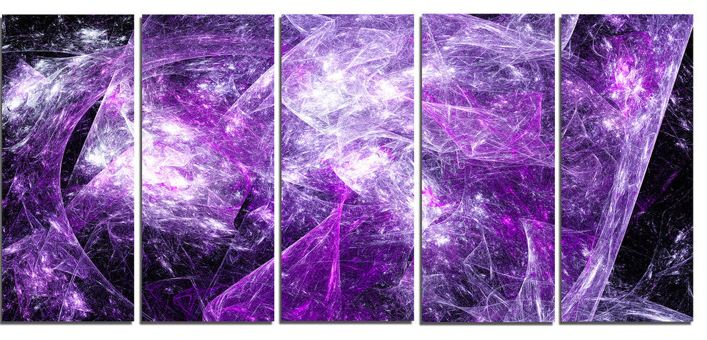 Mystic Purple Fractal, Abstract Wall Art Canvas, 60"x28", 5 Panels