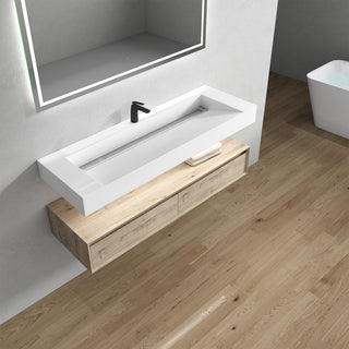 Alysa 60" Floating Bath Vanity, Acrylic Sink/Single Faucet Hole, Light Oak