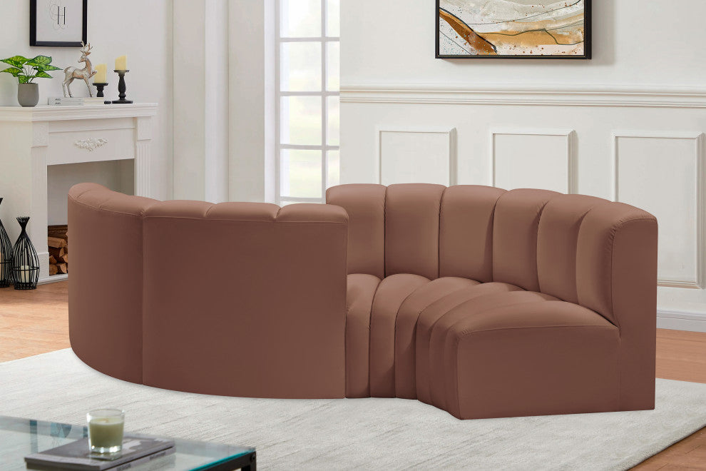 Arc Vegan Leather Upholstered 4-Pc. Facing Modular Sectional, Cognac