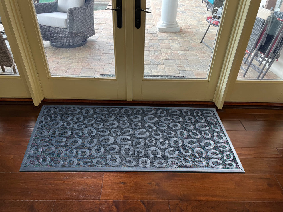A1HC Good Luck Horseshoe Design Black 30"X60" Rubber Pin Non-Slip Doormat