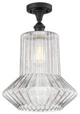 Springwater 1-Light Semi-Flush Mount, Matte Black, Clear Spiral Fluted