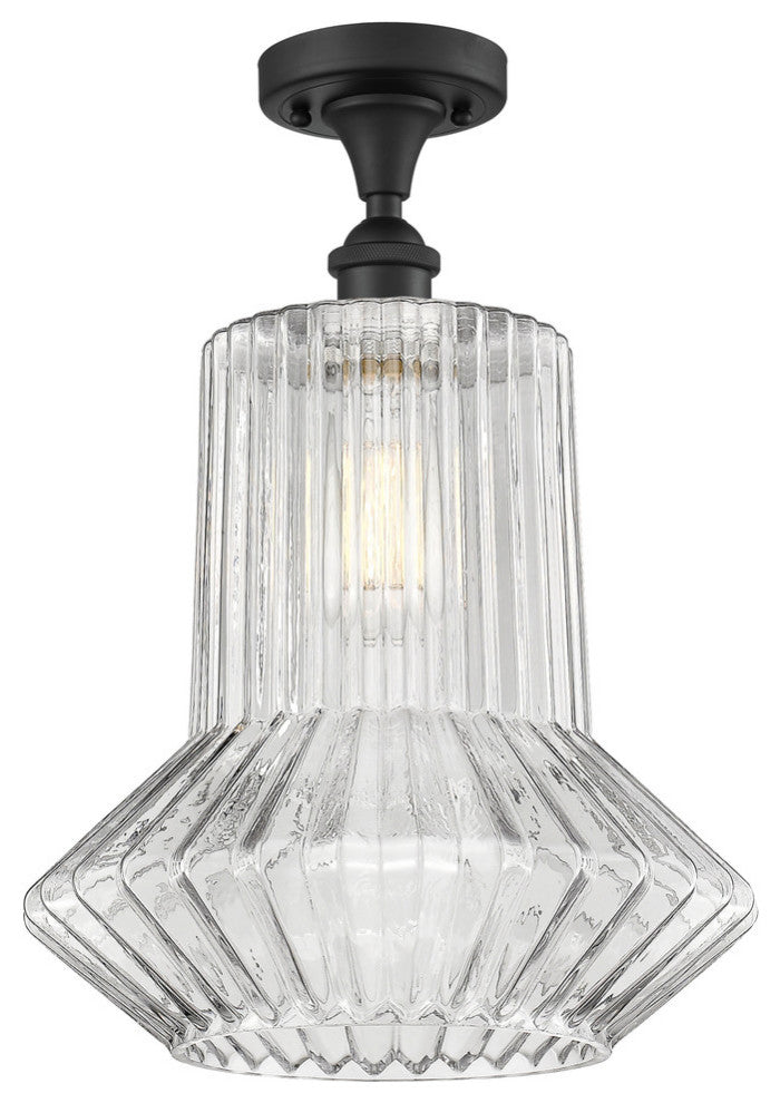 Springwater 1-Light Semi-Flush Mount, Matte Black, Clear Spiral Fluted