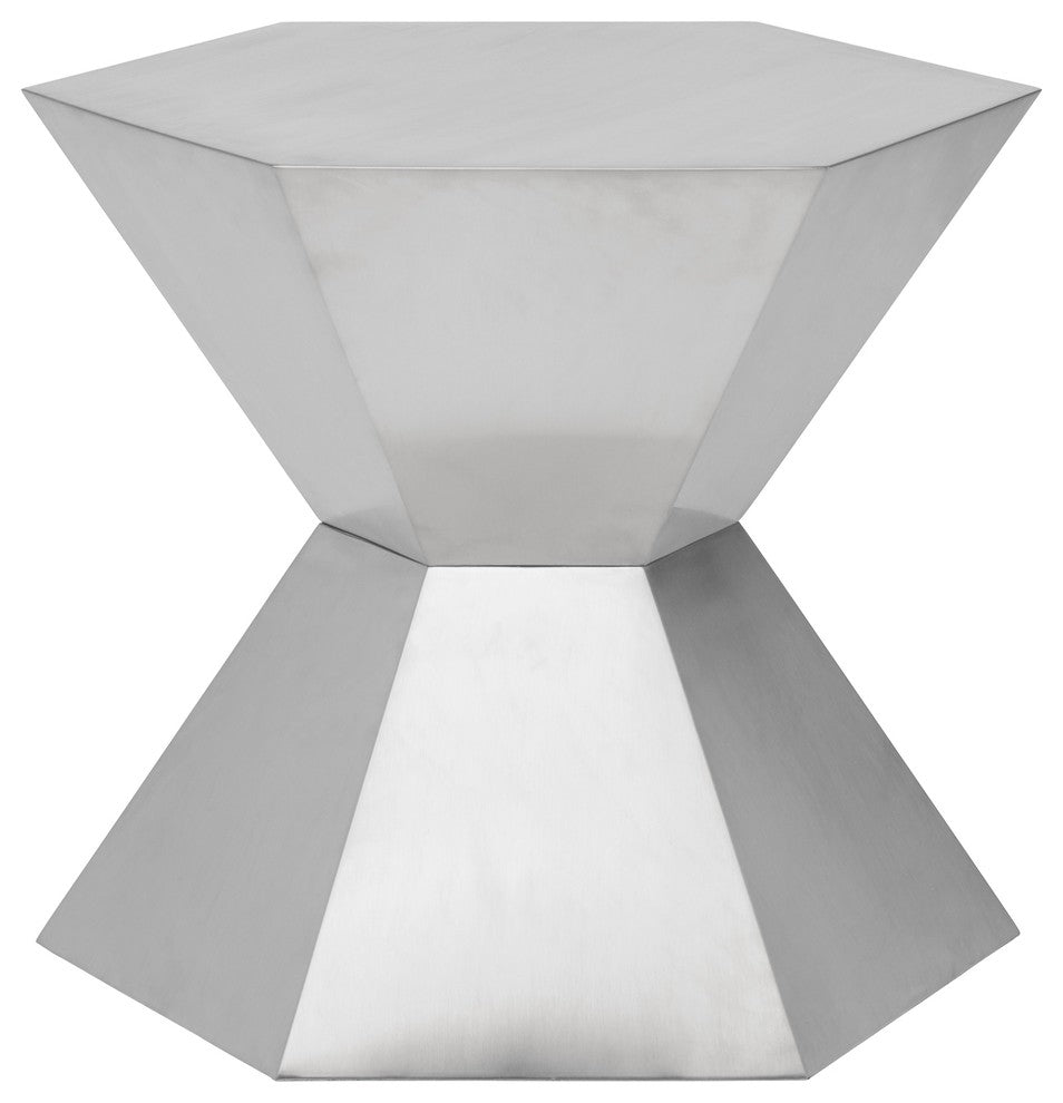 Hexa Stainless Steel Side Table, Brushed Stainless