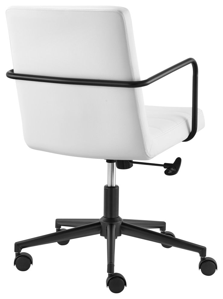 Leander Low Back Office Chair, White With Matte Black Armrests/Base