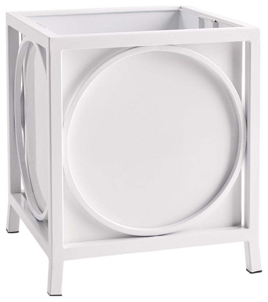 Classic Large Square White Iron Planter Outdoor Safe Floor Tree Circle 20 in
