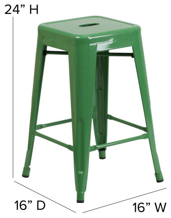 Kai Commercial Grade 24" High Metal Indoor-Outdoor Counter Height Stool, Green/Teak