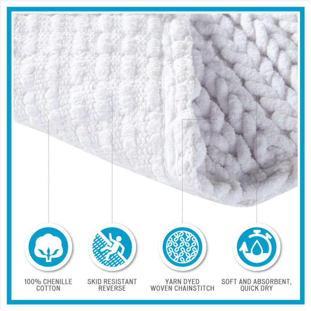 Madison Park Lasso 100% Cotton Chenille Chain Stitch Rug, White