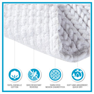 Madison Park Lasso 100% Cotton Chenille Chain Stitch Rug, White
