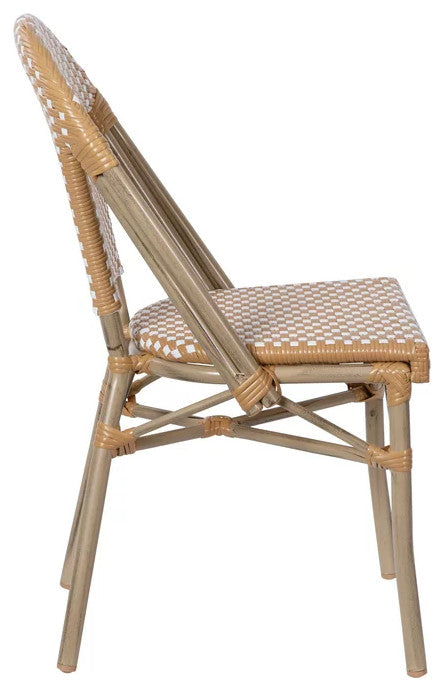 Set of 2 Indoor Outdoor Dining Chair, Woven Rattan Seat & Back, Natural & White