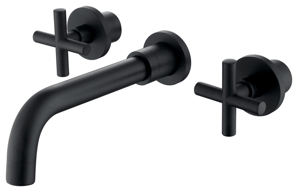 Three Holes Dual Handles Wall Mounted Bathroom Sink Faucet, Matte Black