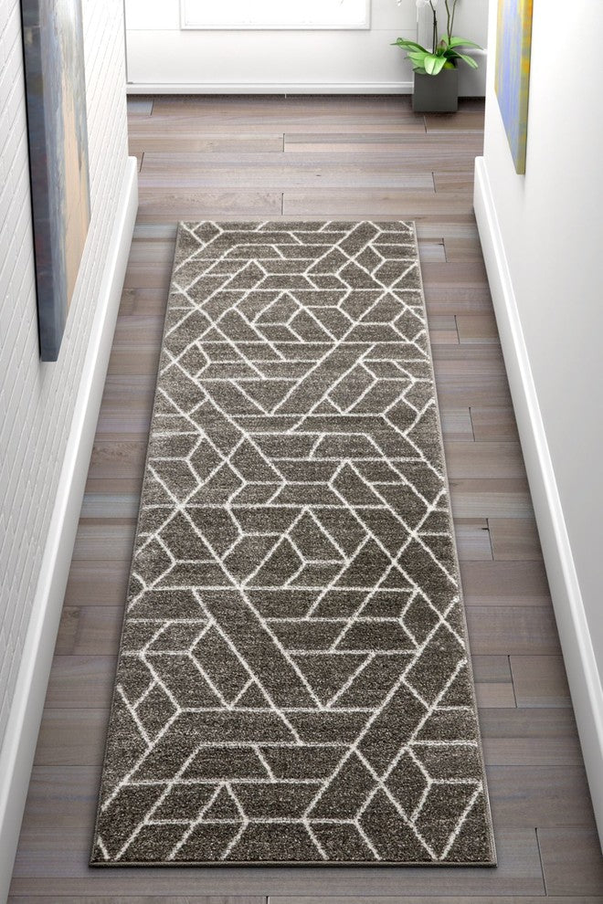 Well Woven Serenity Tume Modern Distressed Geo shapes Gray Runner Rug SE-127