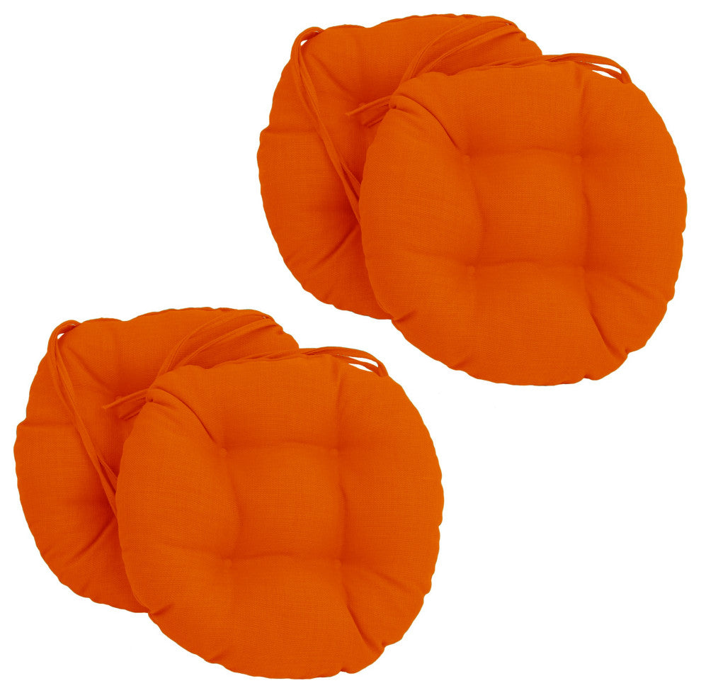 16" Solid Outdoor Round Tufted Chair Cushions, Set of 4, Tangerine Dream