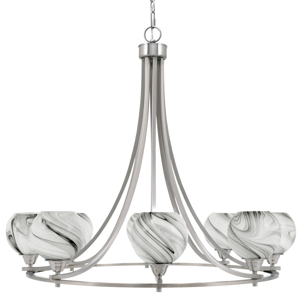 Paramount 8-Light Chandelier, Brushed Nickel, 5.75" Onyx Swirl Glass