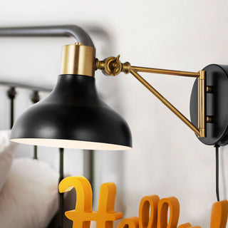 Lynn Swing Arm 1-Light Modern Midcentury Iron USB Charging Port LED Sconce, Blac