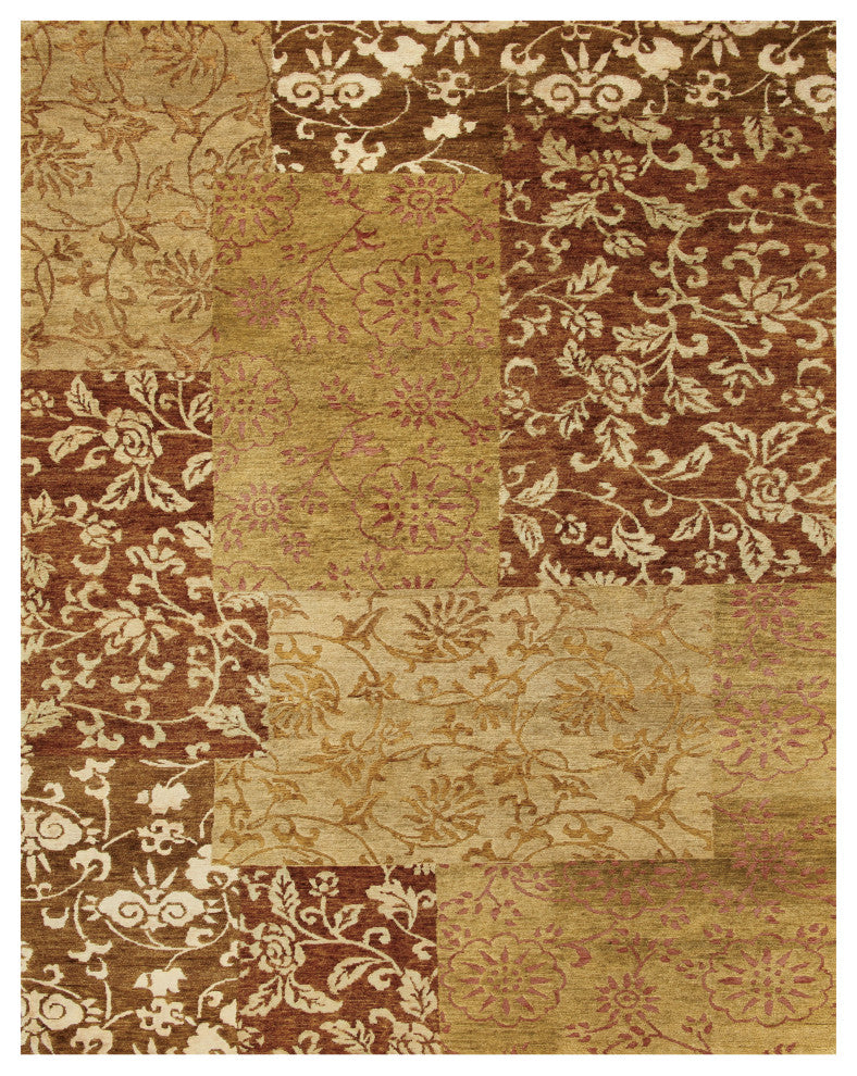 Weave & Wander Timeo Luxury Hand Knot Oriental Rug, Gold/Brown, 4'x6'