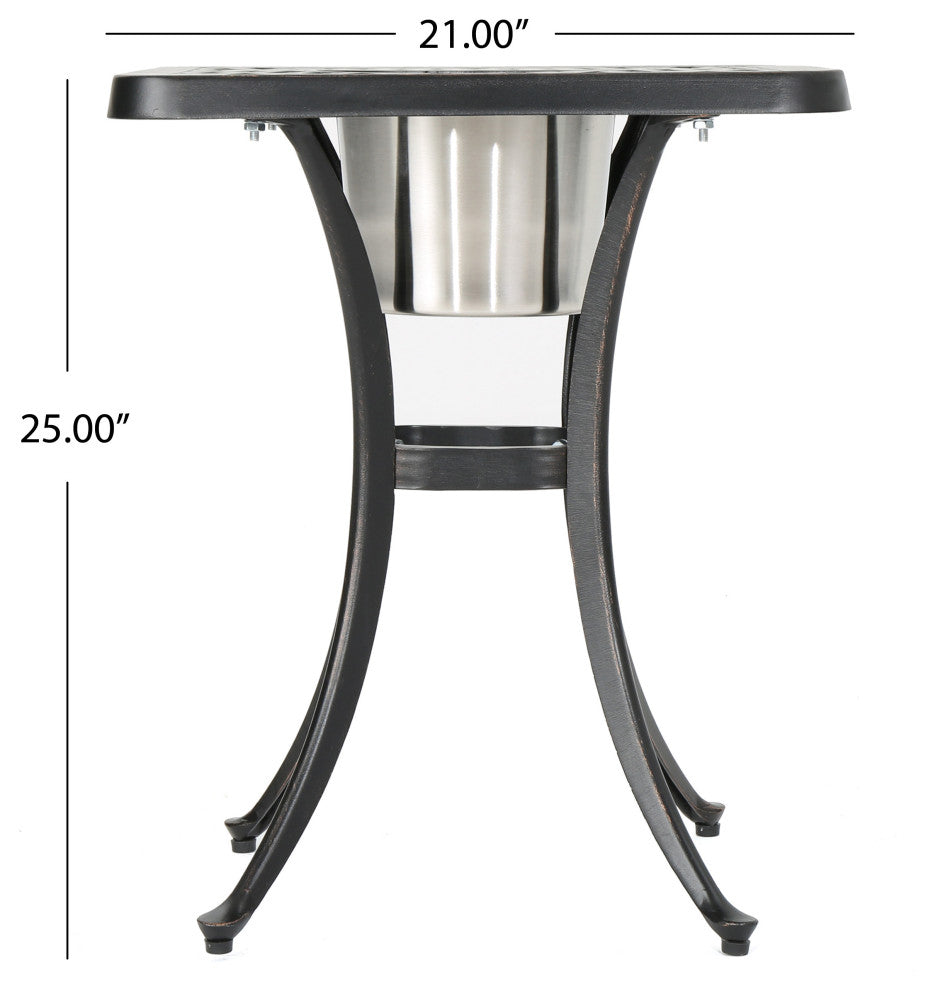 GDF Studio Ariel Outdoor Cast Aluminum Bistro Table with Ice Bucket