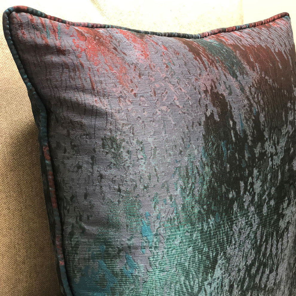 Plutus Bleu Velour Blue, Green, Red Luxury Throw Pillow, 20"x30" Queen