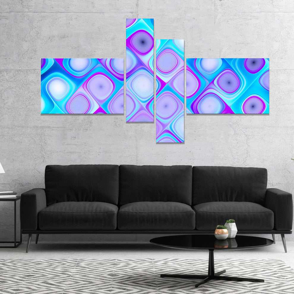 Blue Purple Pattern with Swirls, Abstract Wall Art Canvas, 60"x32", 4 panels