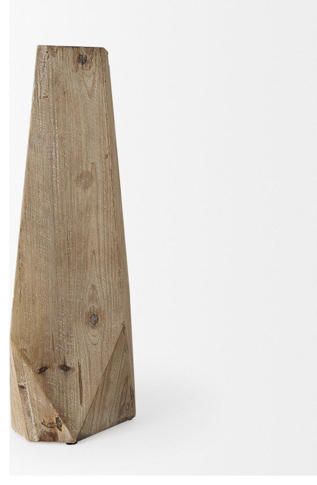 19" Natural Stain Geometric Wooden Vase
