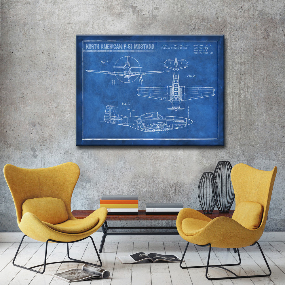 Canvas Art ''American P-51 Blueprint'' by Dorothea Taylor, 16x20