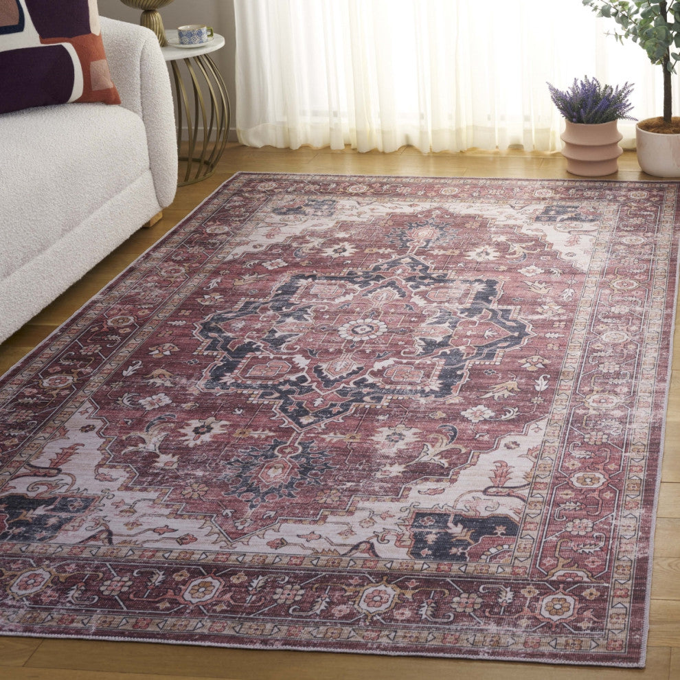 Safavieh Arizona Machine-Washable Collection ARZ247 Rug, Dark Red/Beige, 6'x9'