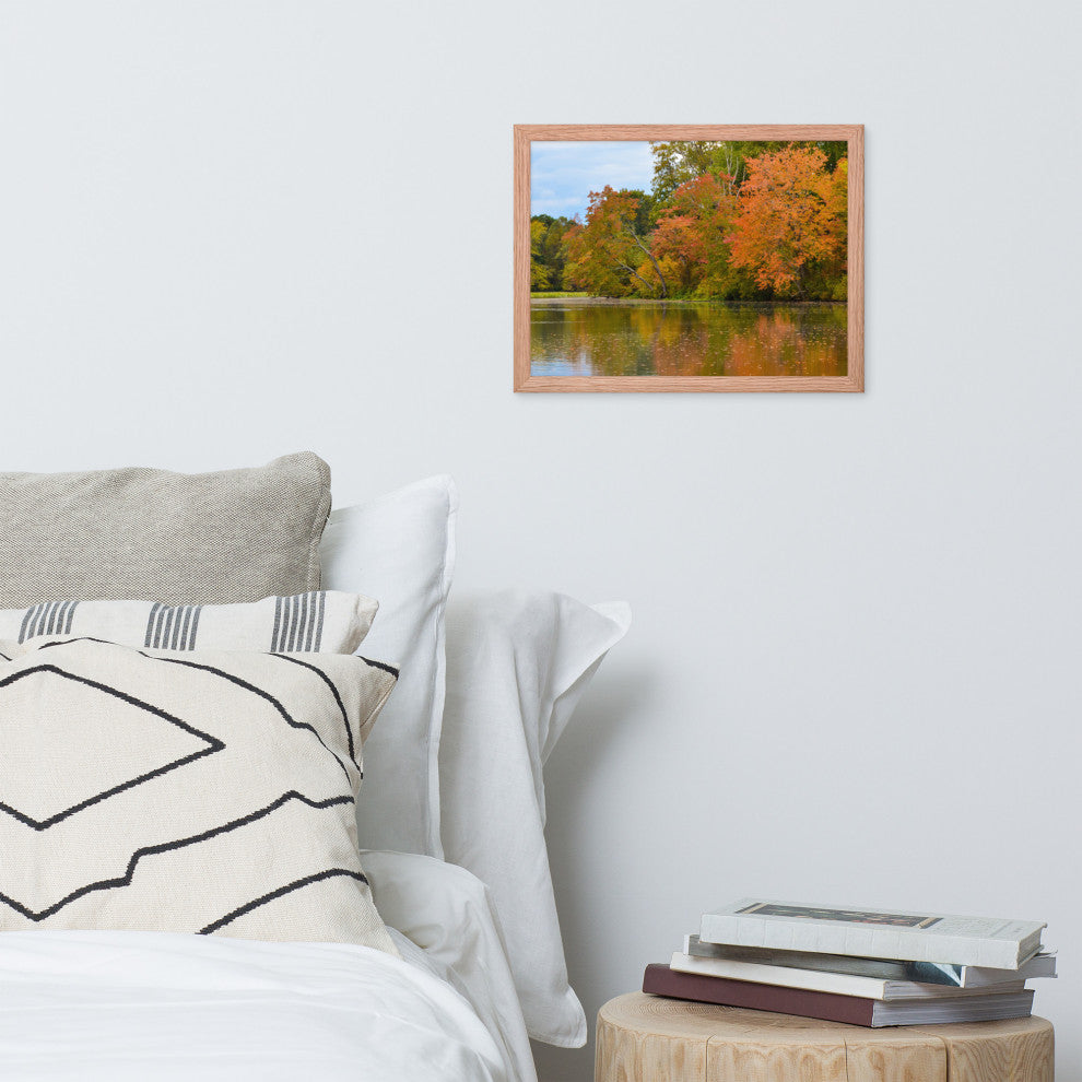 Autumn Tree Line Rural Landscape Framed Photo Paper Wall Art Prints, Red Oak, 12" X 16"