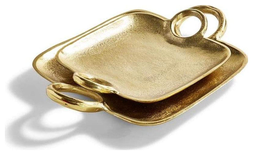 Two's Company Metropolitan Decorative Gold Trays With Handles, Set of 2