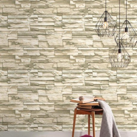 Stacked Stone Peel and Stick Wallpaper, Gray