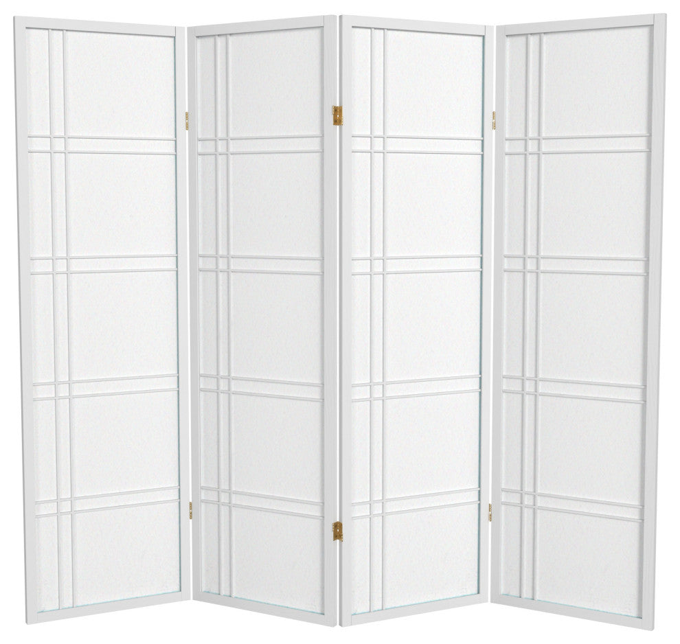5' Tall Double Cross Shoji Screen, White, 4 Panels