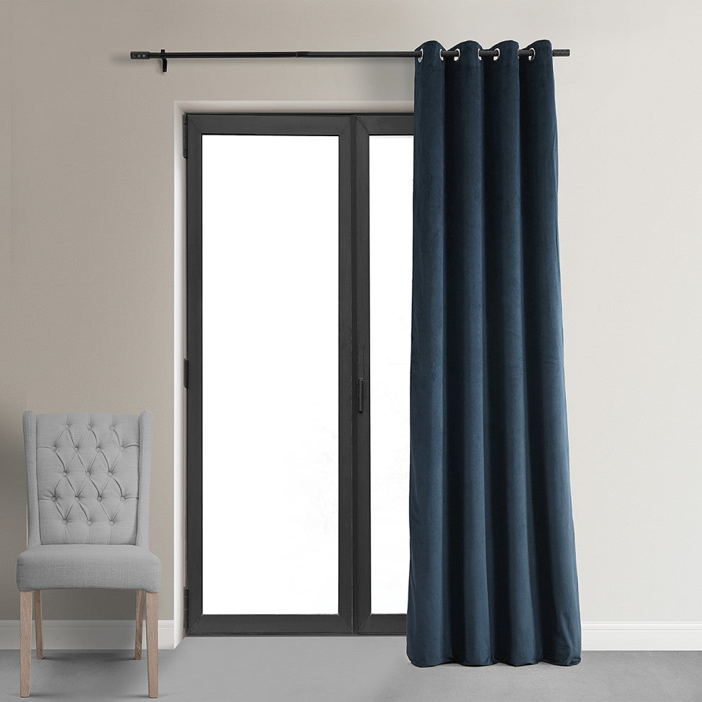 Signature Midnight Blue Grommet Blackout Velvet Curtain Single Panel, 50"x120"
