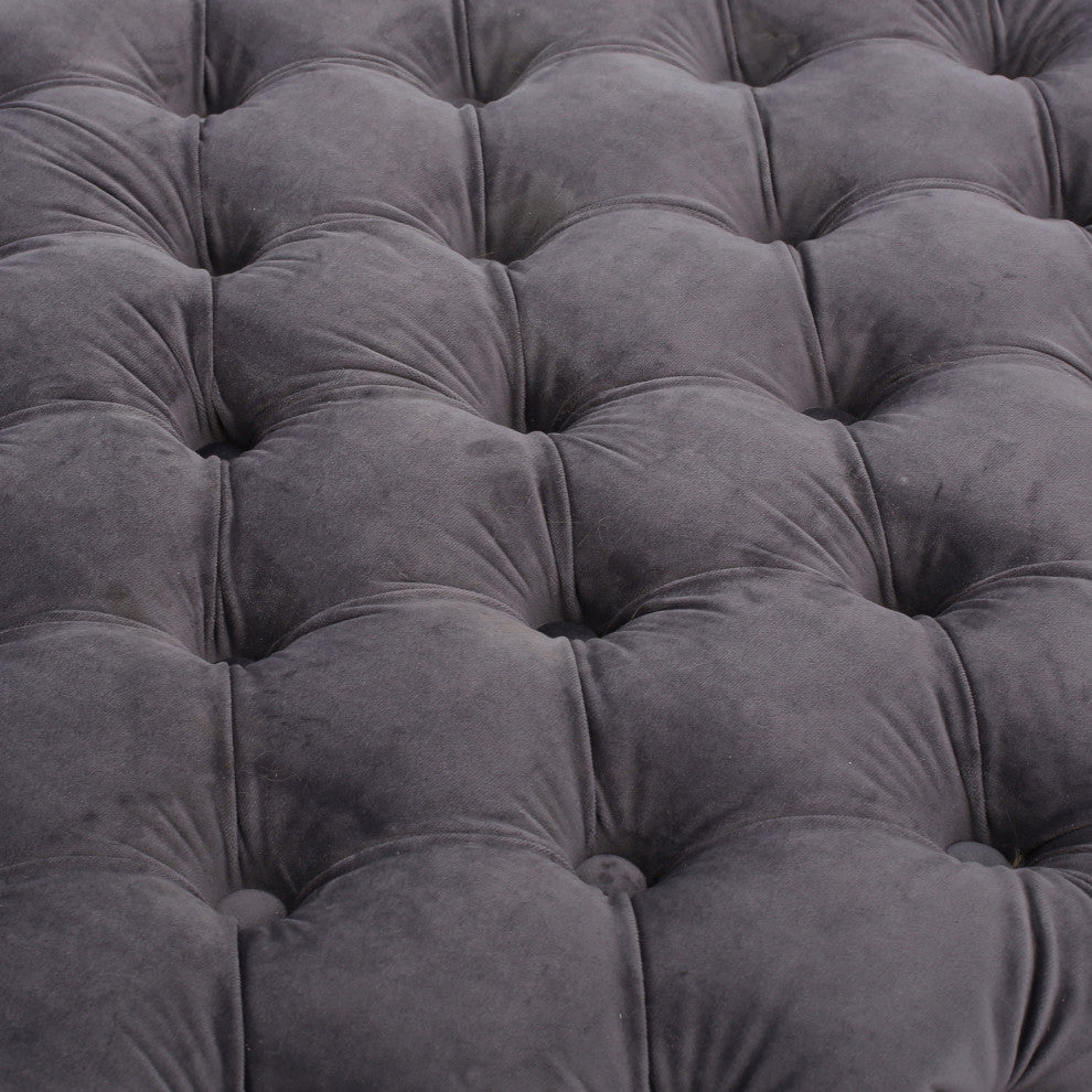 GDF Studio Provence Tufted New Velvet Fabric Ottoman Pouf, Gray