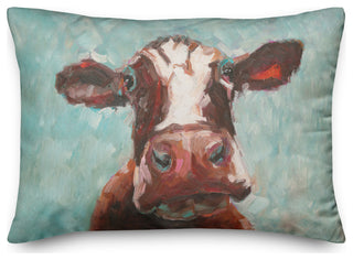 Teal Painted Cow 14x20 Indoor/Outdoor Pillow