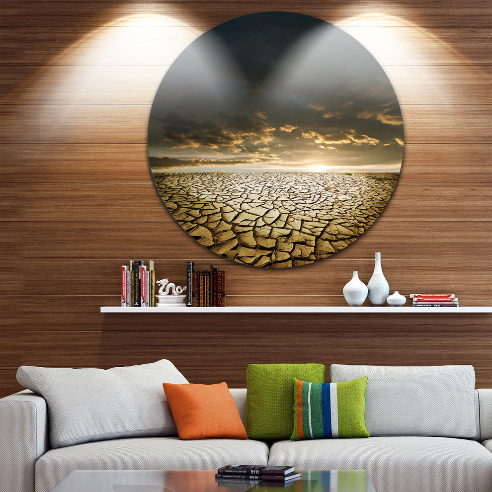 Drought Land Under Cloudy Skies, Landscape Disc Metal Wall Art, 23"