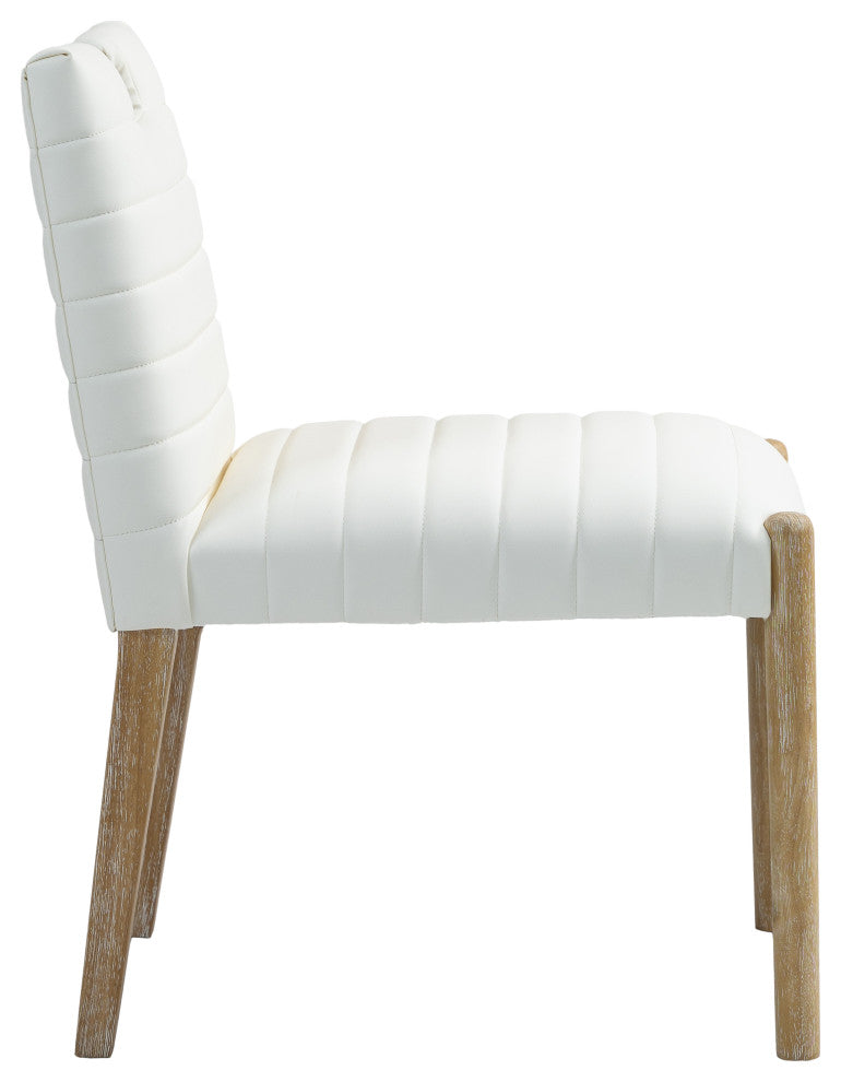 Aimee Upholstered Dining Side Chair, Cream, Vegan Leather, Natural, Set of 2