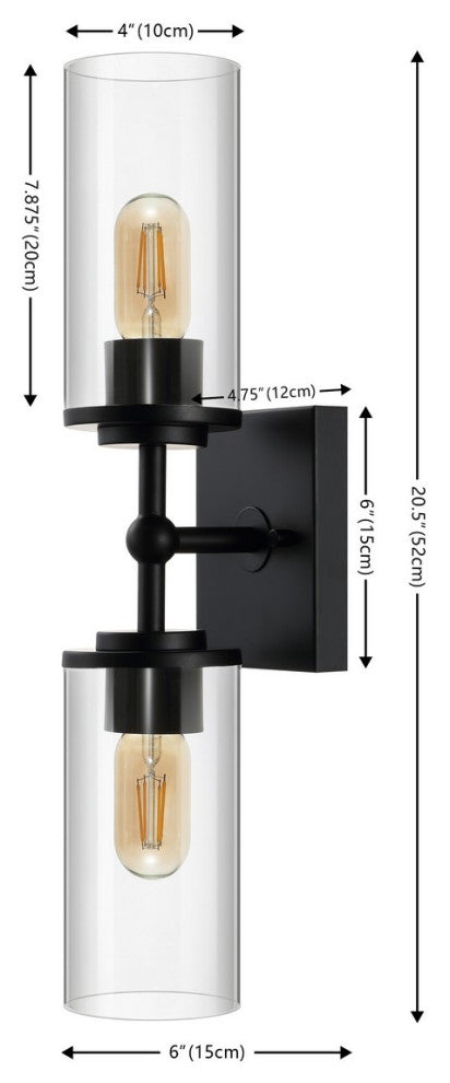 Safavieh Lolita 2 Lt 6" Wall Sconce, Black